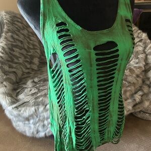 Green Distressed Women's Tank Top